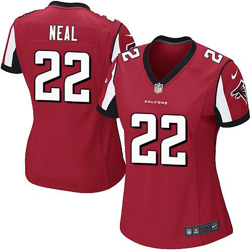 Nike Falcons #22 Keanu Neal Red Team Color Women's Stitched NFL Elite Jersey
